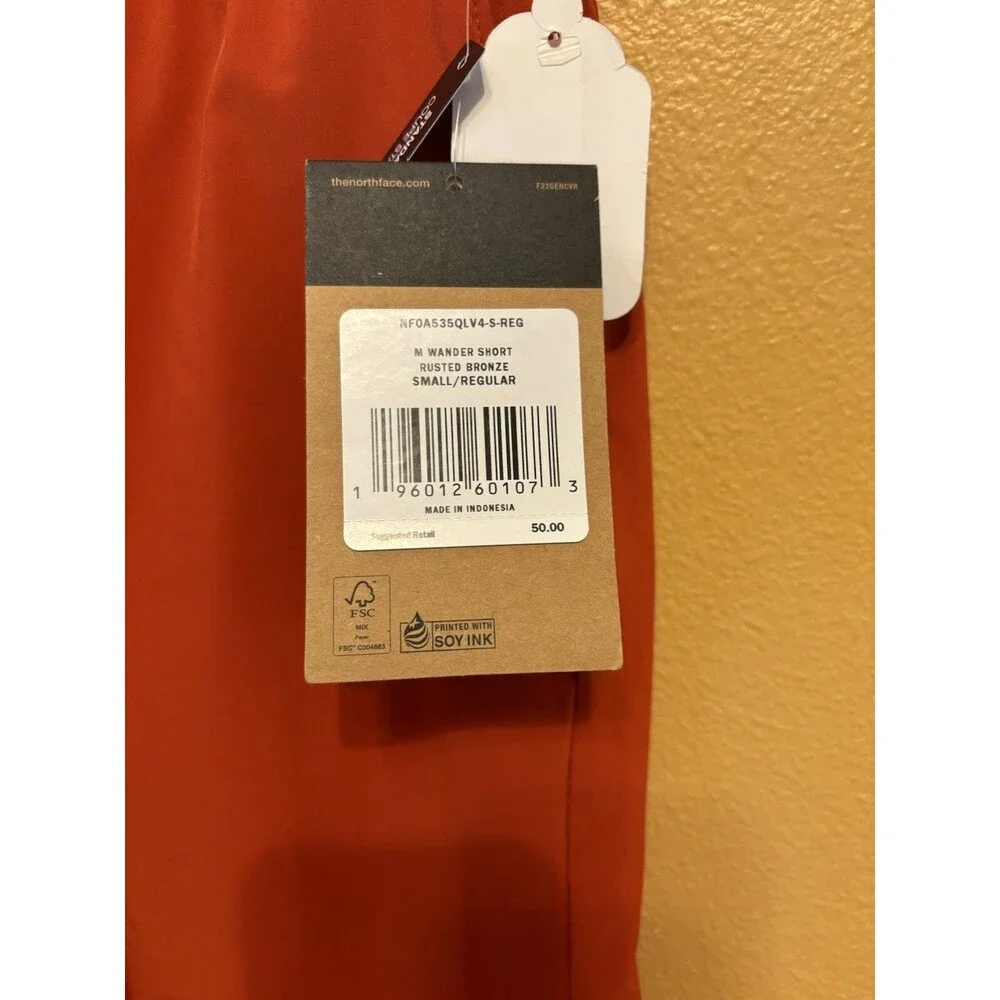 The North Face Men's S Athletic Shorts Orange Elastic Waist NWT Hiking Running